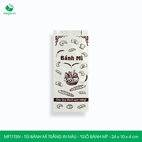 MFT1T5N - 24x10x4 cm - 1000 Túi bánh mì Trắng, in sẵn họa tiết GIỎ BÁNH MÌ - Bao bánh mì Túi giấy thực phẩm an toàn