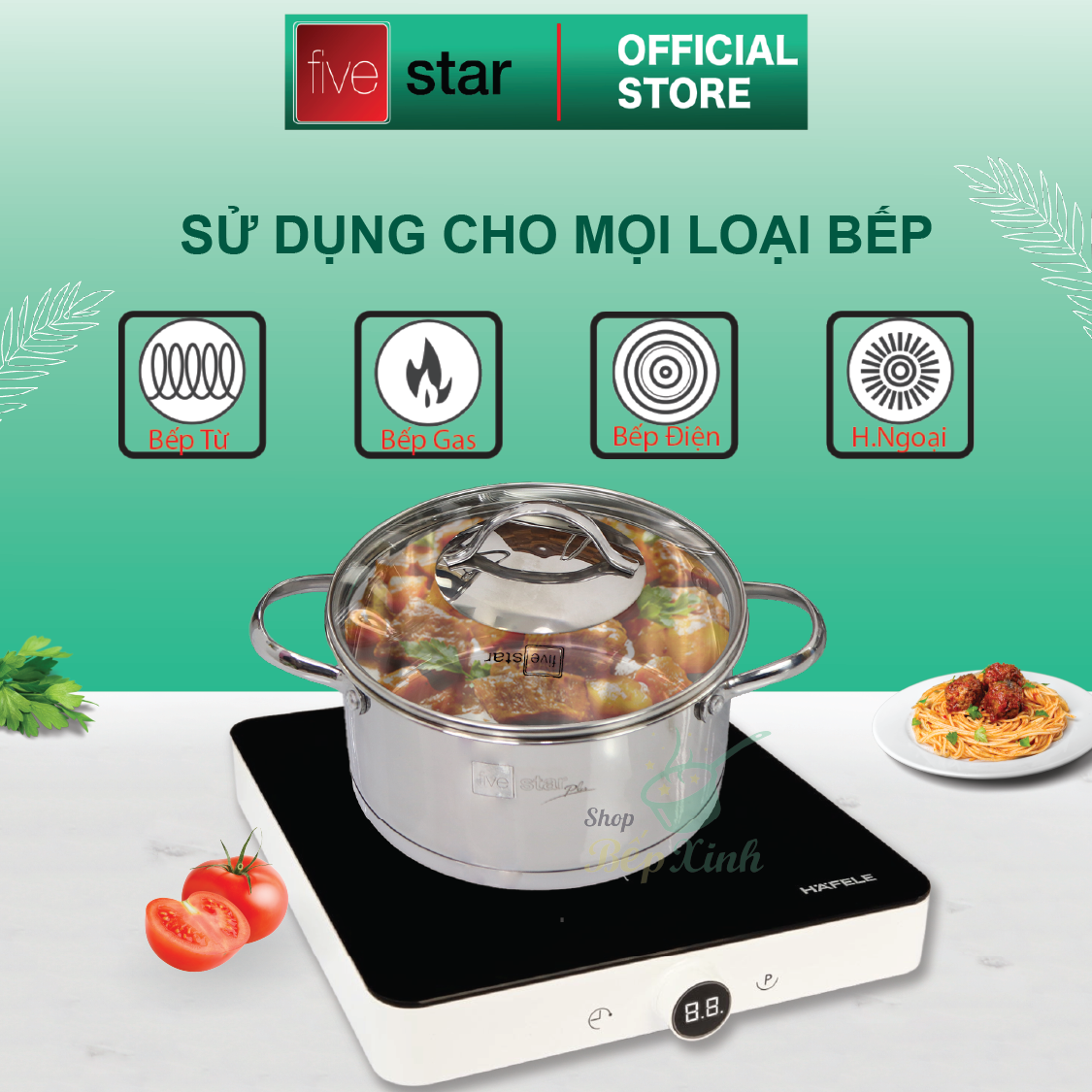 Bộ nồi xửng chảo chống dính cao cấp Fivestar 7 món 3 đáy từ , nắp kính ( tặng bộ sạn dừa 4 món )