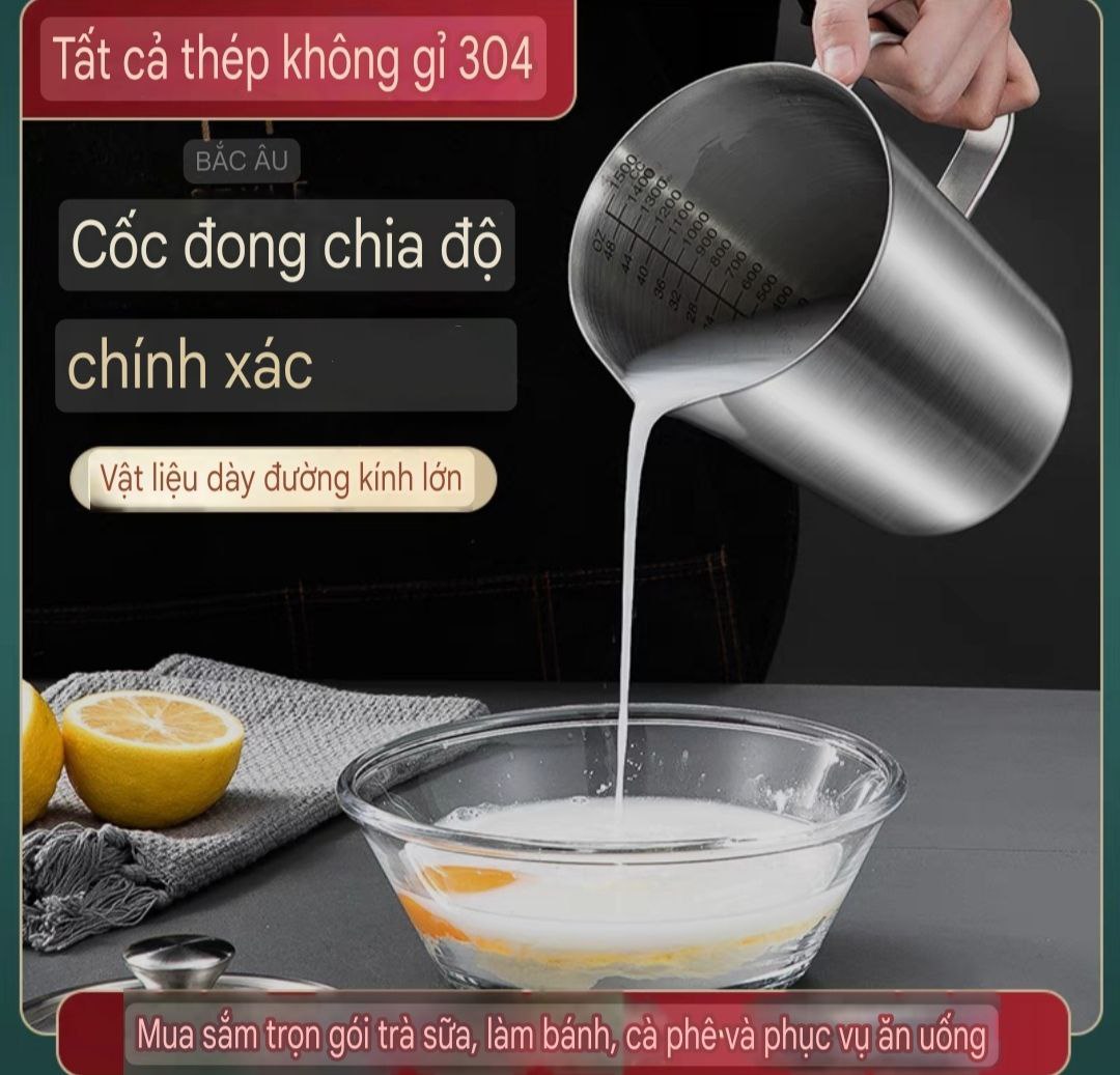 Ca định lượng có vạch CNC dõ nét Inox sus 304 cao cấp ( Ca đong nhiều size )