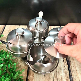 Bộ Hủ Đựng Gia Vị Nhà bếp, Lọ Đựng Gia Vị - Inox 304 C.Lượng - 4 Hủ Kèm Khay Đựng. Đồ dùng nhà bếp. Chuyên phục vụ Sp Gi