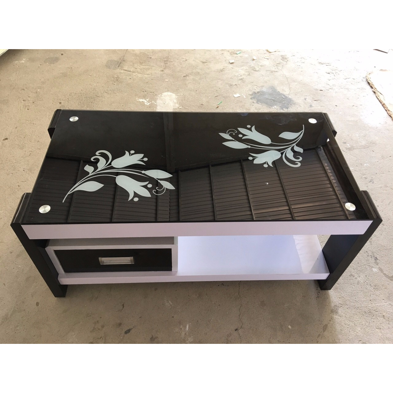 Bàn trà, bàn phòng khách, bàn sofa mặt kính cường lực in hoa văn cao cấp hiện đại - BT005