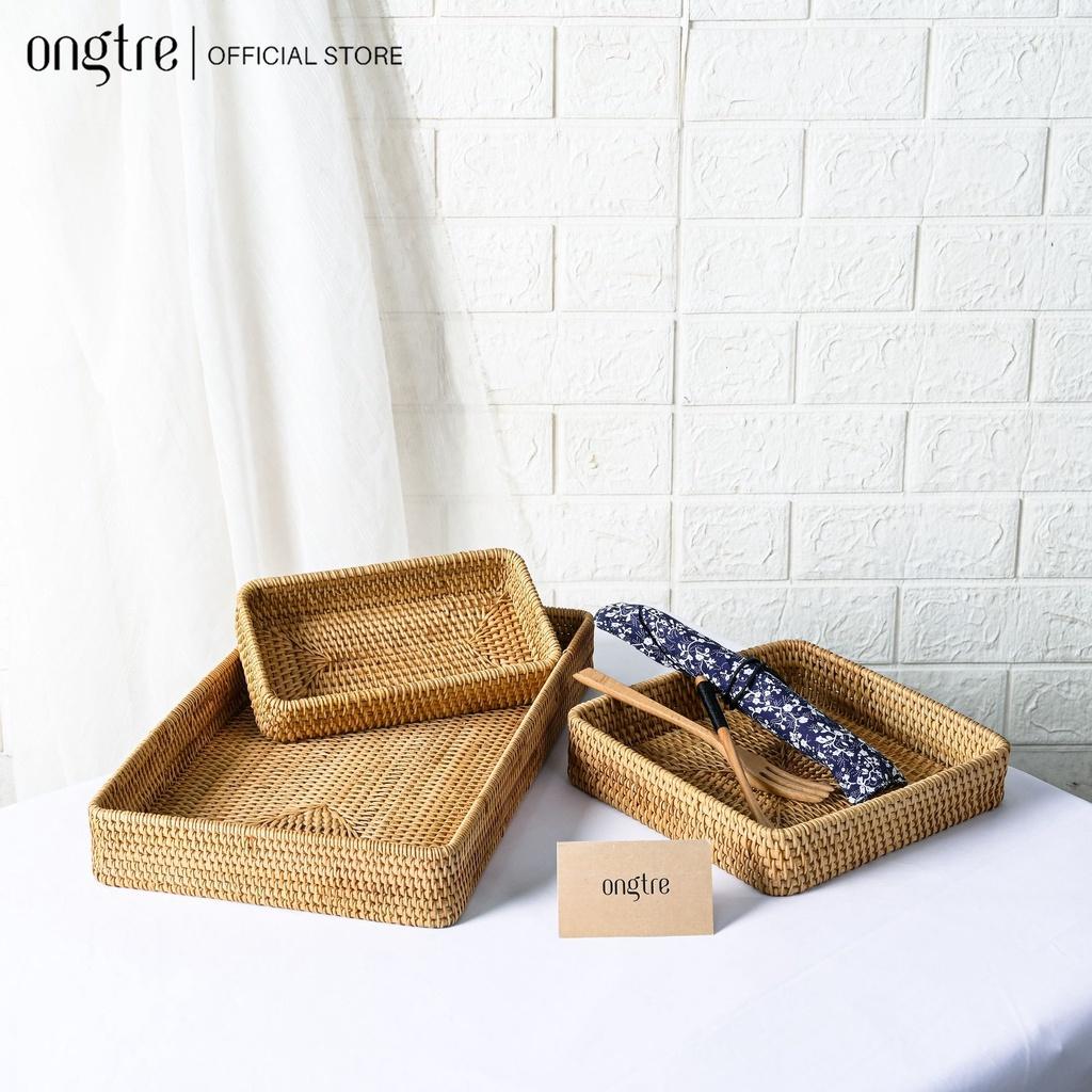 Khay mây Guột ONGTRE hình chữ nhật đựng đồ ăn, decor, chụp ảnh