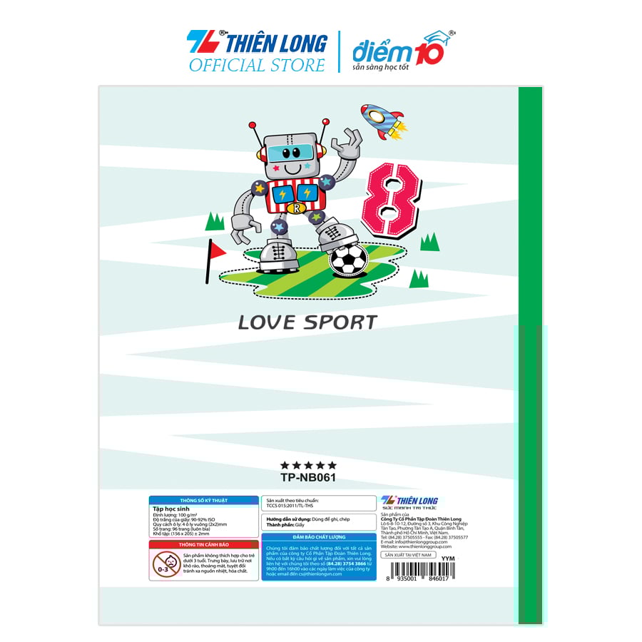 Bộ 5 Tập học sinh 96 trang 4 ô ly vuông 100 gsm Điểm 10 TP-NB061 (hình ngẫu nhiên)