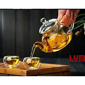 (SẴN) Bộ 1 Ấm trà trơn 600ml và 6 cốc uống trà 2 lớp, thủy tinh chịu nhiệt - Hàng xuất châu Âu