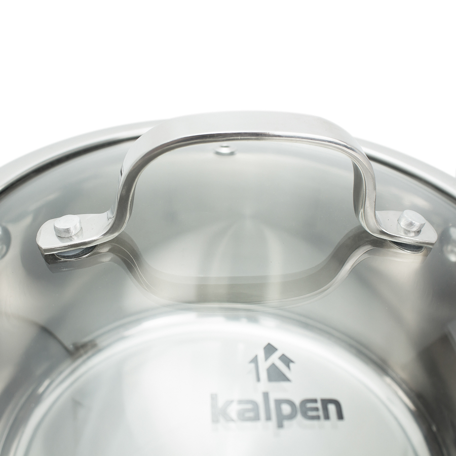 Nồi Inox 304 thân đáy đúc liền 3 lớp Kalpen Kazler 24cm dung tích 6.5L, đáy từ, vung kính chuẩn Đức - Hàng chính hãng
