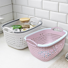 Rổ nhựa giả đan mây đựng đồ có quai cầm Giỏ nhựa đan Hàn Quốc nhựa MS 3378 & 3377