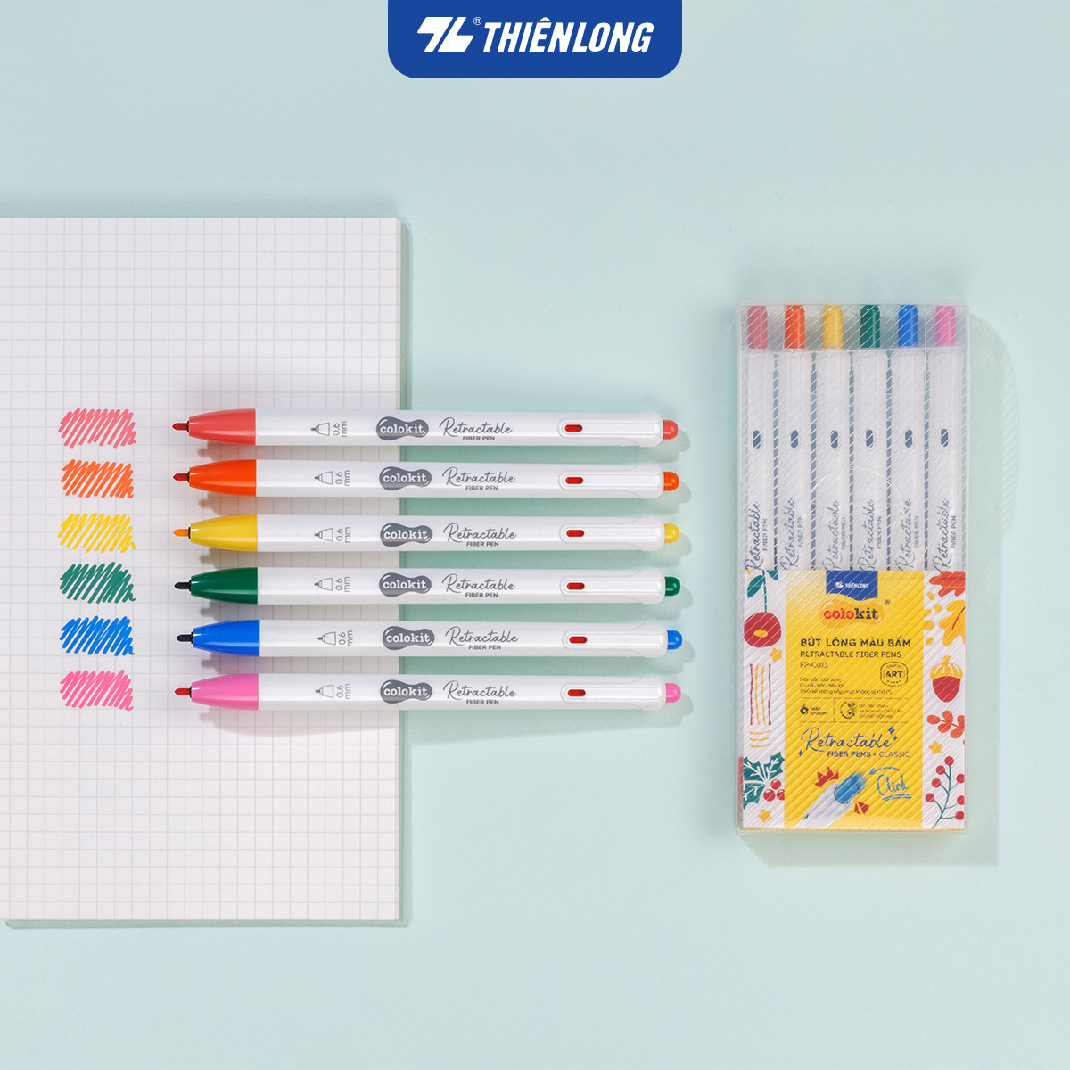 Bút lông 6/12 màu dạng bấm Retractable Fiber Pens Classic Thiên Long Colokit - 0.6mm