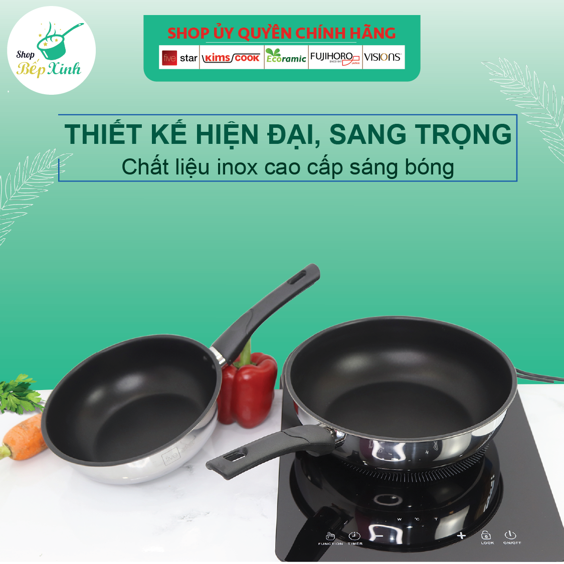 Chảo inox chống dính sâu lòng cao cấp Fivestar 24cm / 26cm / 28cm tặng 5 muỗng ăn , tay cầm cách nhiệt