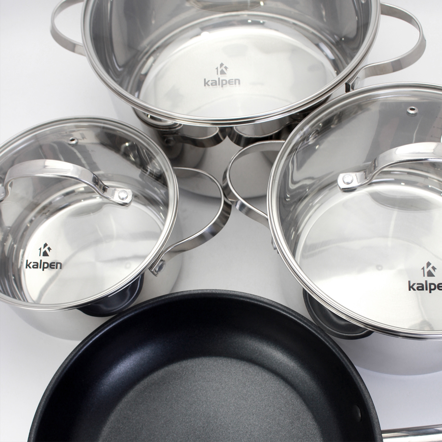 Bộ nồi chảo inox 304 cao cấp 5 đáy Kalpen Lermat L2 chuẩn công nghệ Đức gồm 3 nồi 18/22/26cm và chảo chống dính 26cm - Hàng chính hãng