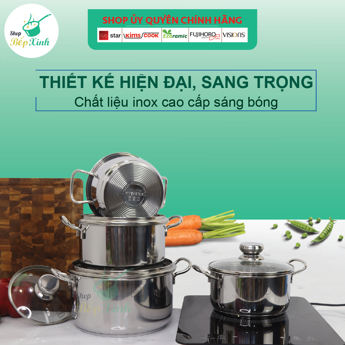 Bộ nồi inox cao cấp FIVESTAR Standard 3 đáy 6 chiếc inox 430 nắp kính dùng được bếp từ , hồng ngoại , tặng 1 vá canh