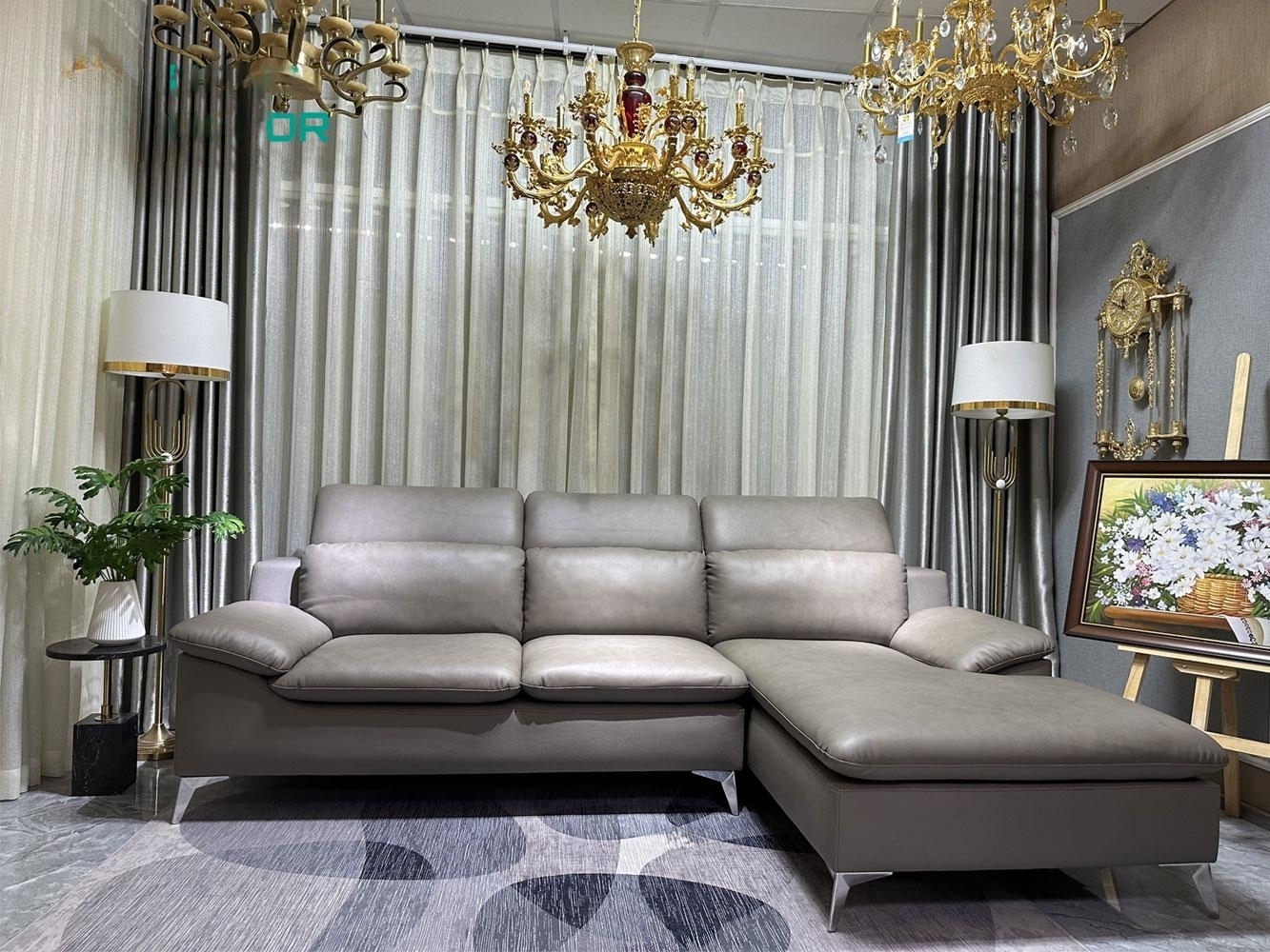 Sofa góc L da bò Italy Juno sofa màu nâu – SFLCT08 2m6 hàng cao cấp chuẩn da bò nhập khẩu Ý