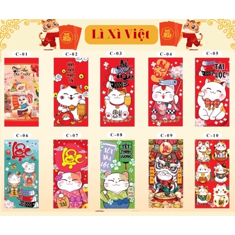 Set 100 bao lì xì Tết , phát tài cả năm hàng đẹp nhiều mẫu mới , vô cùng xinh xắn và cute