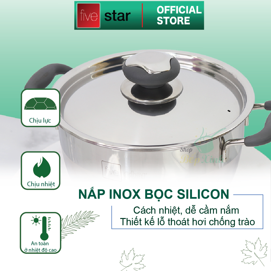 Bộ nồi inox và chảo chống dính Fivestar Standard chống nóng nắp inox 3 đáy từ tặng 2 vá canh (1 nồi 16cmx 1 nồi 20cm và 1 chảo 22cm )