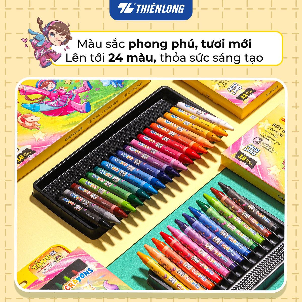 Bút sáp 12/18 màu Thiên Long Colokit - Màu sắc tươi sáng Phủ đều màu Bền màu - Phiên bản Akooland