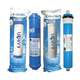 Combo bộ 3 lõi lọc thô 123 (Lõi số 2 OCB T33 nhỏ) và 1 màng RO 50gpd cho máy lọc nước Karofi Ne - Hàng Chính Hãng