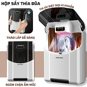 Hộp khử khuẩn muỗng đũa - Máy sấy và sát khuẩn đũa thìa bằng tia UV treo tường 30x21x8cm - Ống sấy đũa khử trùng 