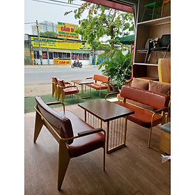 Ghế băng cafe Tundo băng ghế dài 2 ghế đơn và bàn màu cam đất