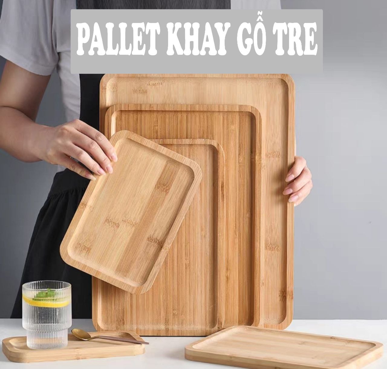 Khay gỗ tre tự nhiên chữ nhật nhiều cỡ size