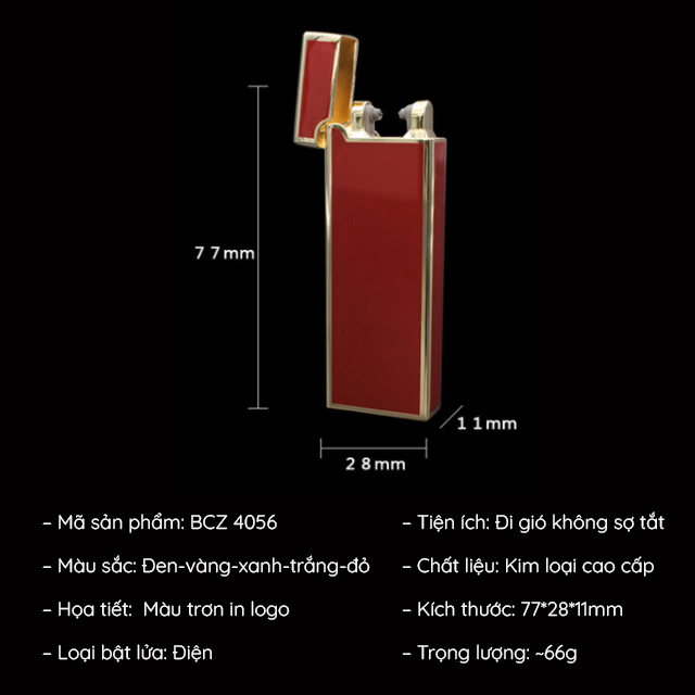 Vỏ Hột Quẹt Bật Lửa Vảy 1 Tia Lửa Plasma Đan Chéo Honest BCZ-4056 - Sạc Điện Họa Tiết In Logo