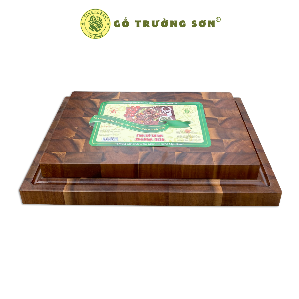 Thớt Gỗ Tràm Sớ Lật Sang Trọng Hình Chữ Nhật - Thương hiệu Trường Sơn