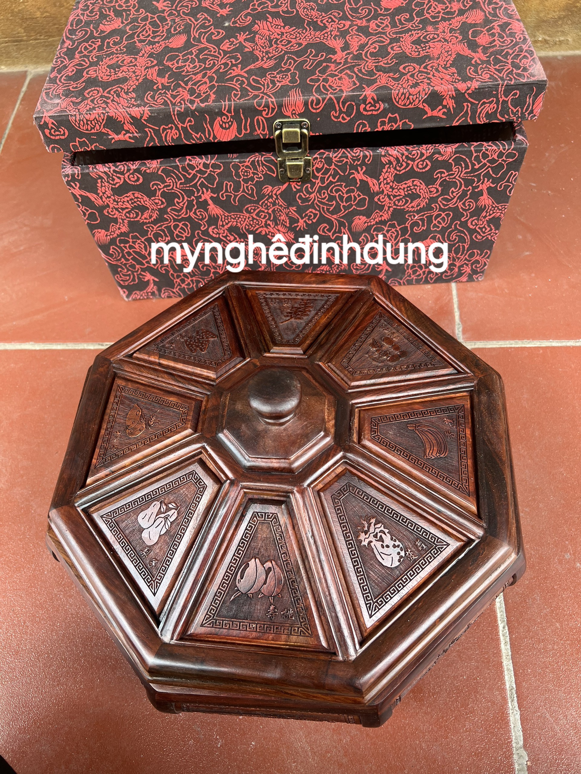 Hộp đựng bánh kẹo đa năng bằng gỗ trắc đỏ đen 30x15cm