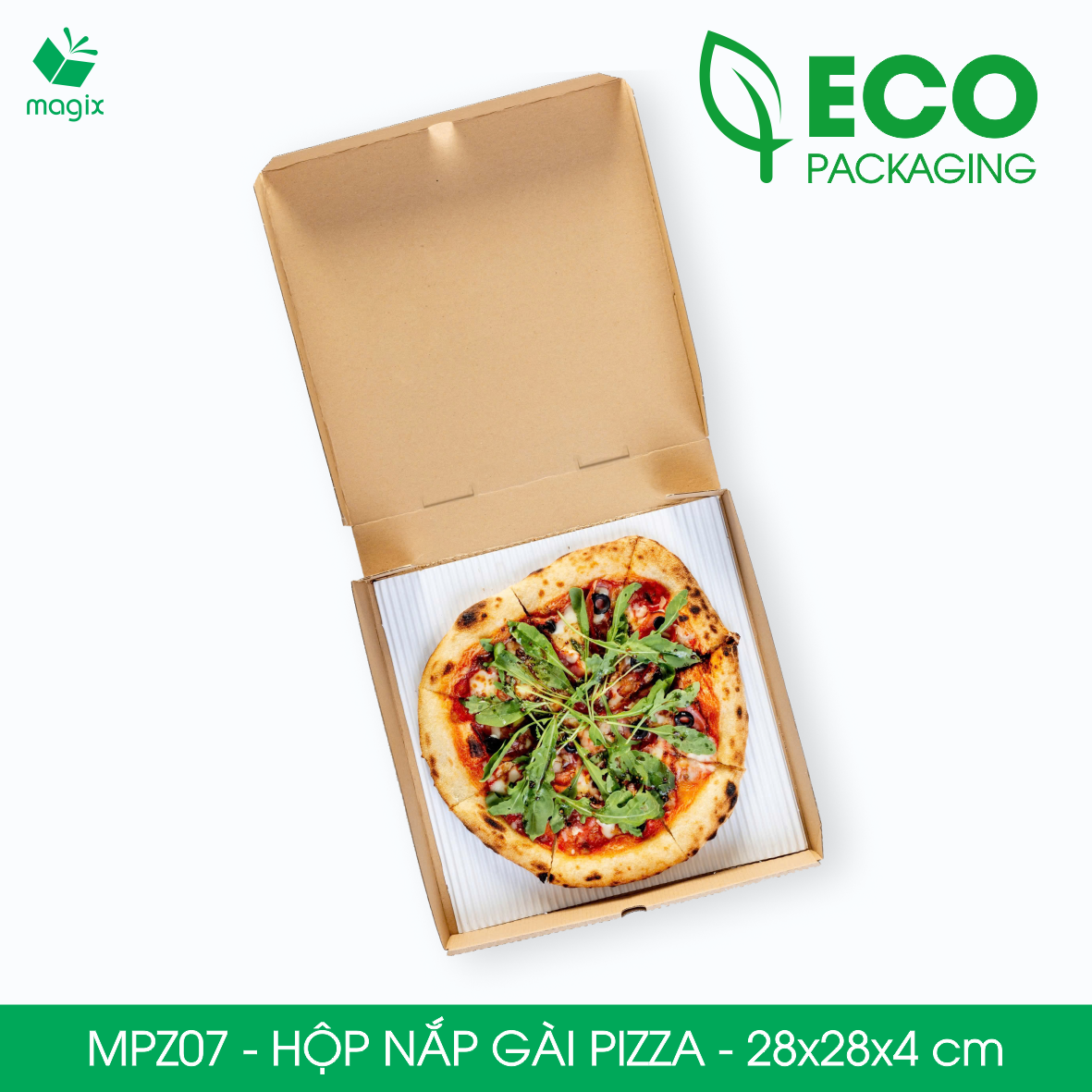 MPZ07 - 28x28x4 cm - 100 Hộp nắp gài pizza đa dụng - Hộp nắp gập, hộp carton gói hàng, hộp quà