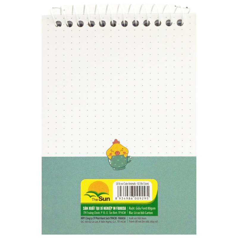 Sổ Lò Xo Teen Không Kẻ Có Chấm 80gsm - Cute Animals - The Sun 02 - Màu Xanh Lơ