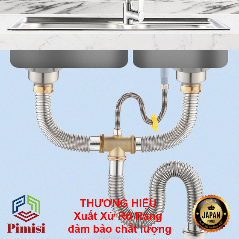 Xi Phông Chậu Rửa Bát 2 Hố Phi 110-140 Inox Cao Cấp Kiểu Chun Uốn - Bẻ Cong, cho Bồn Rửa Chén 2 Hộc Đôi | Chính Hãng