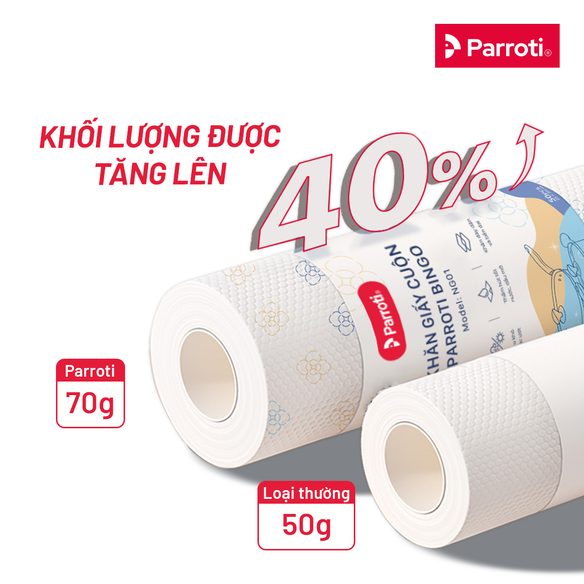 Khăn giấy cuộn đa năng, lau bếp, lau kính, chén bát, lau tay (50 khăn/cuộn, 25cm x25cm) - Parroti Bingo NG01