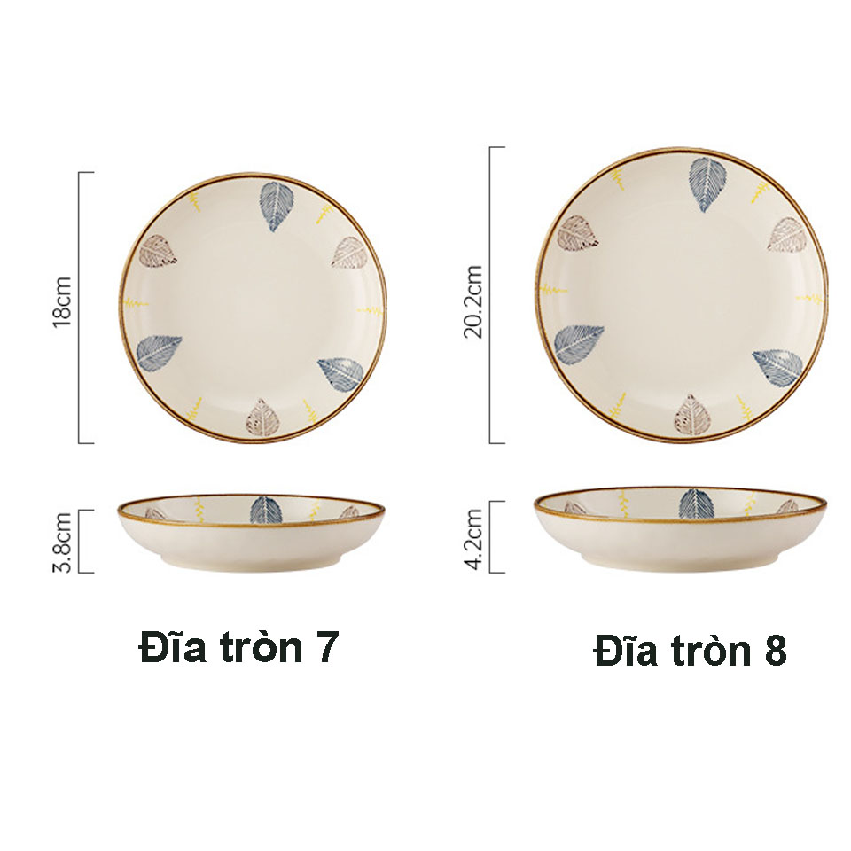 Bộ Bát Hoạ Tiêt Lá Viền Nâu Thương Hiệu Gosu Tráng Men Cao Cấp, Hoạ Tiết Vẽ Tay Đẹp