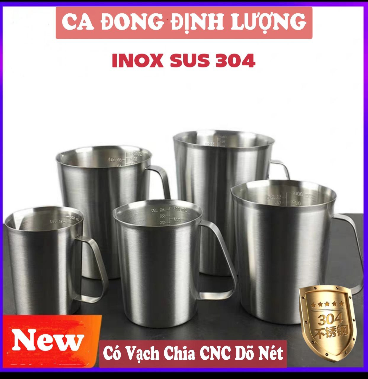 Ca định lượng có vạch CNC dõ nét Inox sus 304 cao cấp ( Ca đong nhiều size )