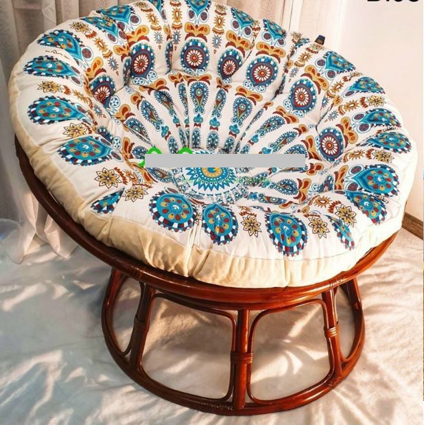 Ghế mặt trăng Papasan mây thật cao cấp Juno Sofa size 1m, Nệm hoa văn Indochine