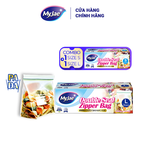 (Combo 2 size S+ L) Túi Zip PE Trong Suốt 2 Đường Kéo MyJae, Túi Bọc Đồ Ăn, Rau Củ Bảo Quản Trong Tủ Lạnh