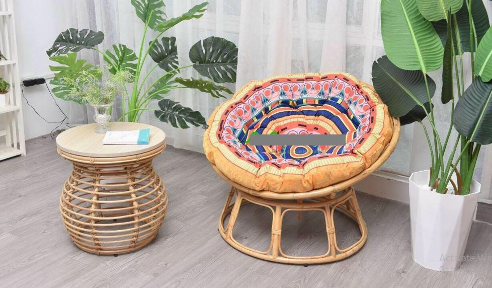 Ghế mặt trăng Papasan mây thật cao cấp Juno Sofa size 1m, Nệm hoa văn Indochine
