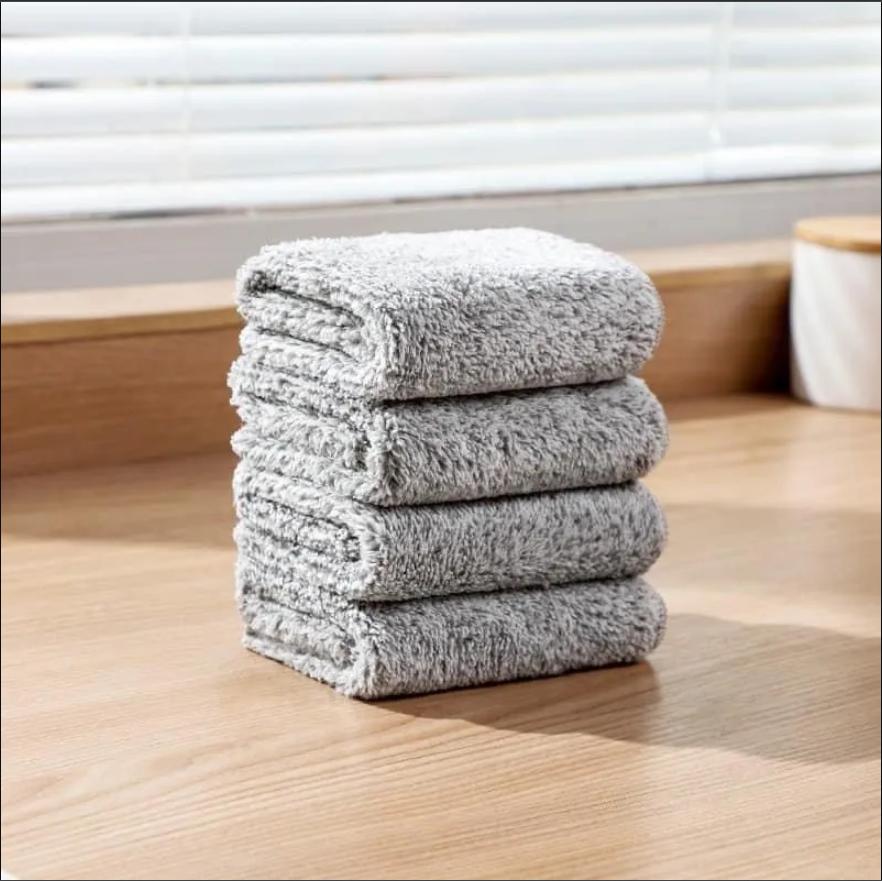 Set 10 Khăn Lau Đa Năng Bằng Sợi Than Tre Siêu Thấm Hút Kháng Khuẩn Hình Vuông Màu Xám Khói -Hàng chính hãng