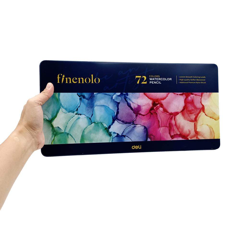 Hộp Thiếc 2 Ngăn 72 Bút Chì Màu + 1 Cọ Vẽ Finenolo - Deli EC129-72