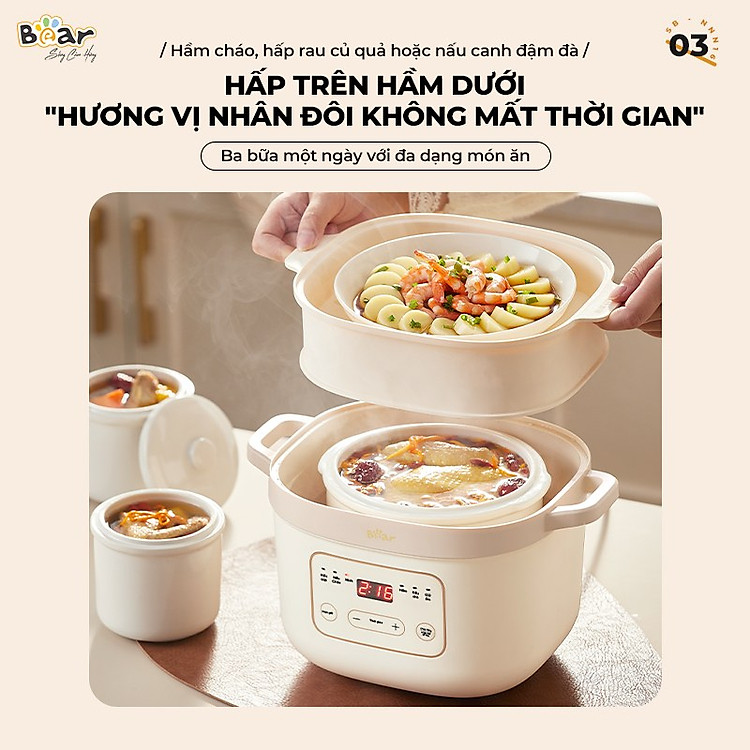 Nồi Nấu Chậm Chưng Yến 1.6L Bear SB-NNC16 Công Suất 270W - Hàng Chính Hãng