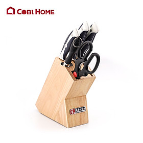Bộ dao nhà bếp đa năng 6 món - 3 dao, 1 đồ mài, 1 kéo, 1 hộp gỗ - Cobihome