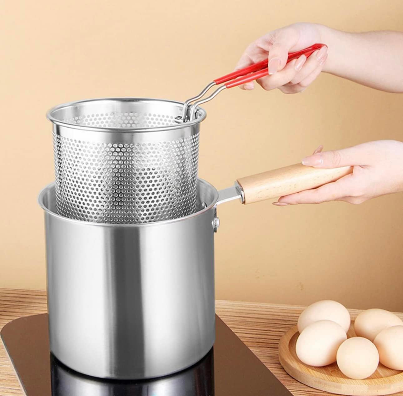 Nồi Chiên Ngập Dầu Mini, Bộ Nồi Chiên Kèm Rổ Chiên Dày Dặn, Tiết Kiệm Dầu, Phù Hợp Với Nhiều Loại Bếp - Hàng Chính Hãng