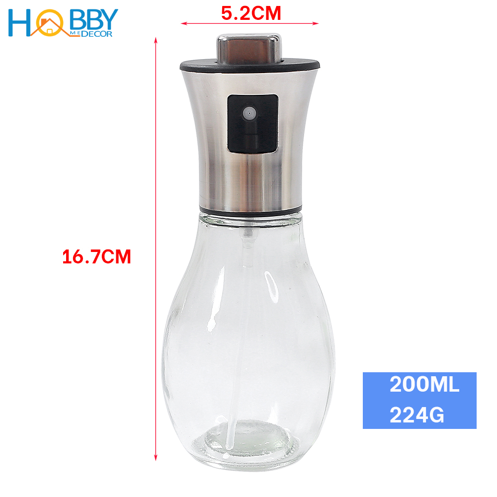 Bình phun xịt dầu ăn thủy tinh nắp bọc inox 304 Hobby Home Decor BD200