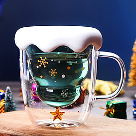Ly thủy tinh giáng sinh chịu nhiệt Borosilicate 2 lớp có tay cầm kiểu dáng cây noel