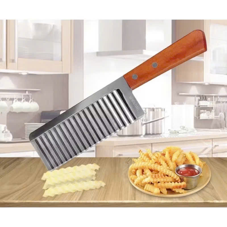 Dao Cắt Lát Sóng Củ Quả Cán Gỗ - Dao Tạo Hình Lượn Sóng Trang Trí Thực Phẩm