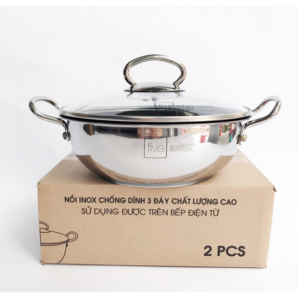 Nồi inox chống dính kho cá thịt Fivestar ( 18cm / 20cm / 22cm ) , tặng 1 sạn dừa, inox 430, bếp từ , gas, hồng ngoại