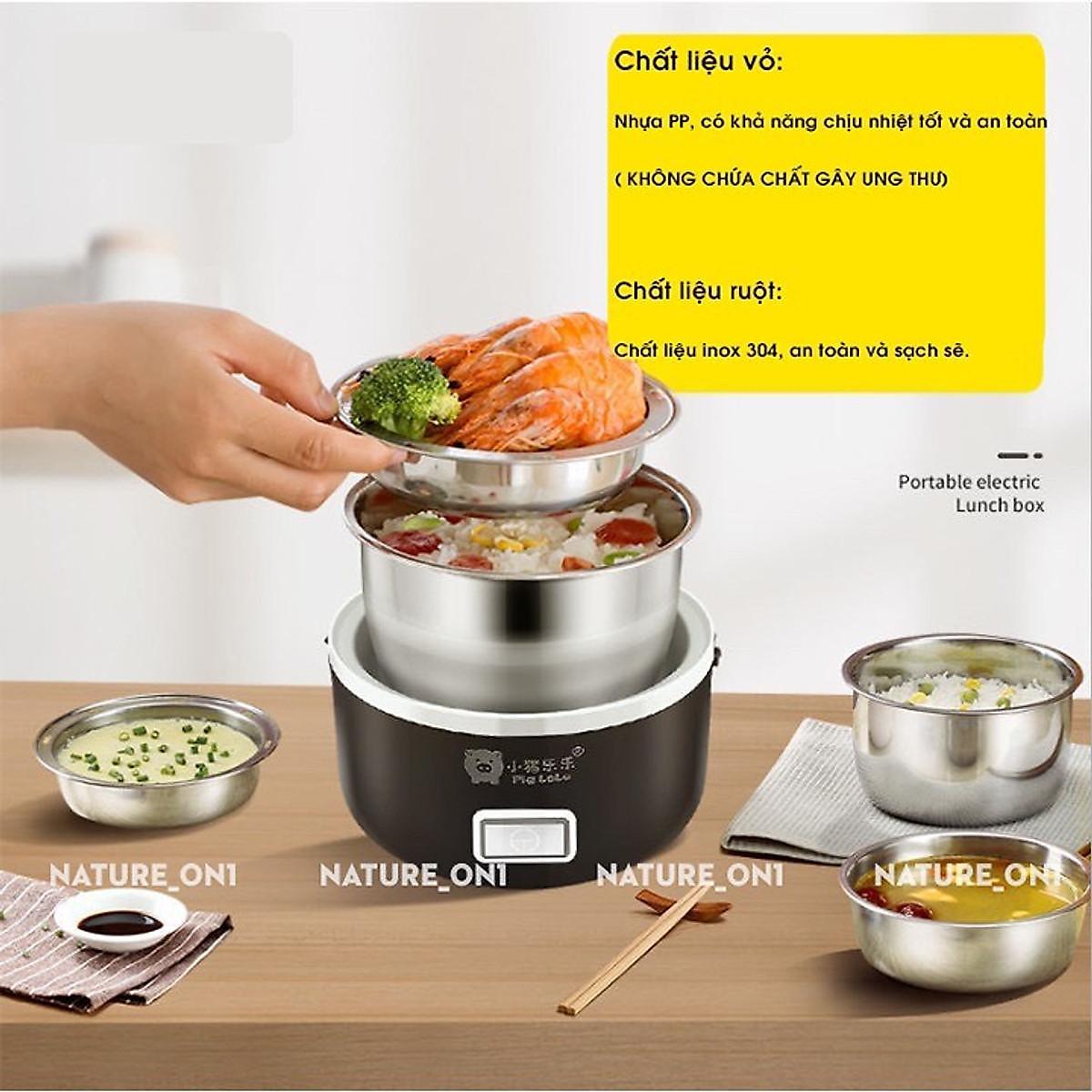 Bộ Hộp Cơm Giữ Nhiệt Văn Phòng Cao Cấp Cắm Điện inox 3 tầng - Hàng Chính Hãng