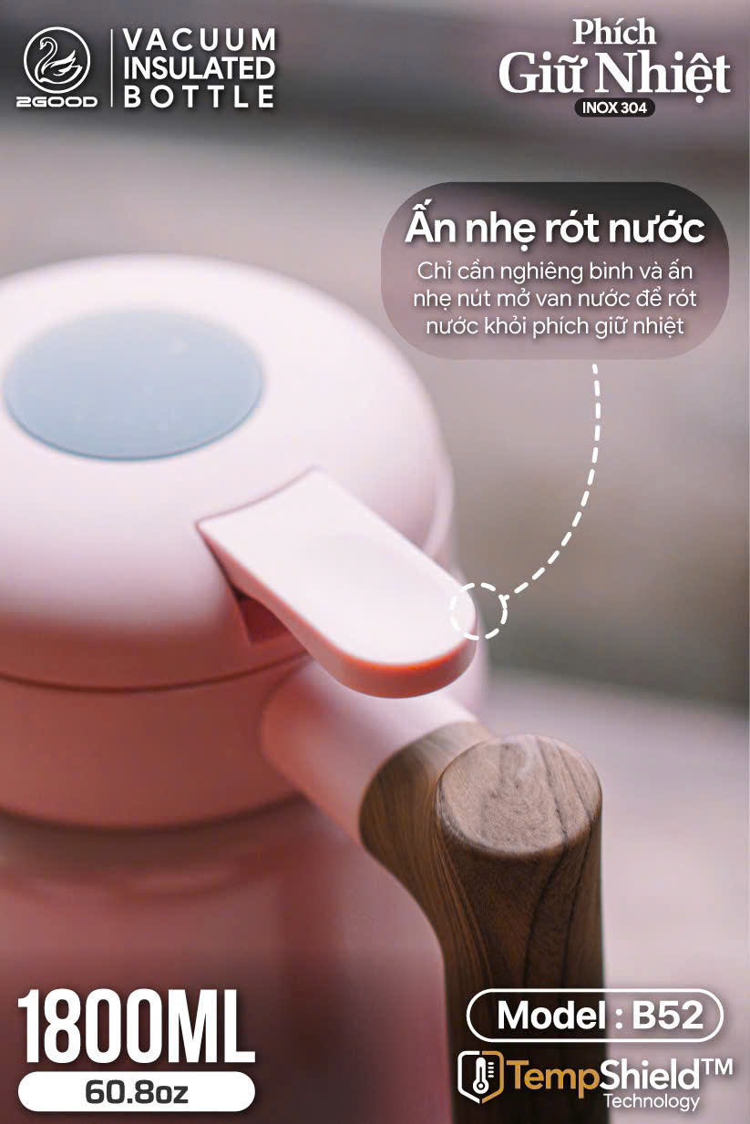 Phích - Bình thuỷ giữ nhiệt nóng lạnh 2Good B52 - Dung tích 1.8 lít - Đổi mới 5 năm