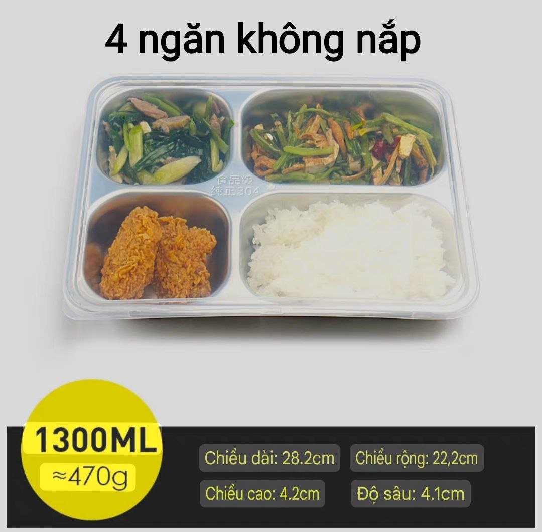 Khay Đựng Cơm Thức Ăn Inox 5 Ngăn Và 4 Ngăn sâu lòng - Khay Cơm Inox 304 ( Tùy Chọn Nắp Khay )