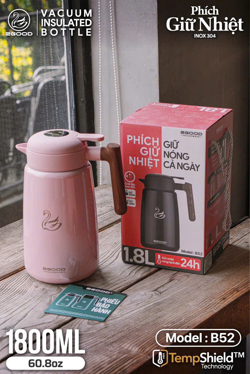 Phích - Bình thuỷ giữ nhiệt nóng lạnh 2Good B52 - Dung tích 1.8 lít - Đổi mới 5 năm