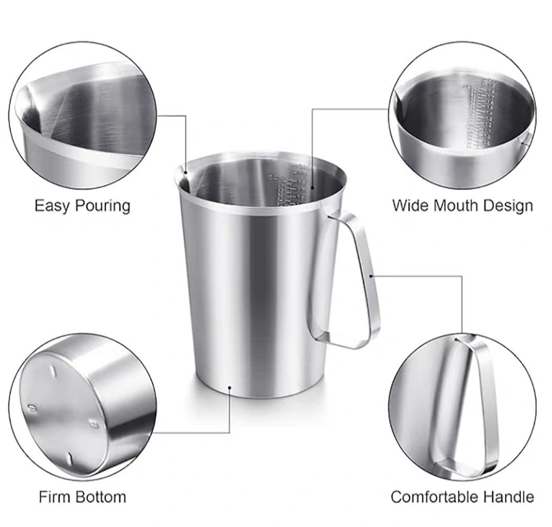 Ca định lượng có vạch CNC dõ nét Inox sus 304 cao cấp ( Ca đong nhiều size )