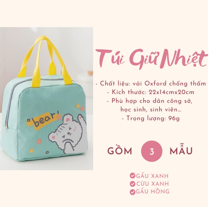 Túi giữ nhiệt giữ ấm đồ ăn đựng hộp cơm khi mang đi làm đi học