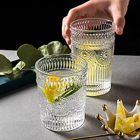 Combo 3 Cốc thủy tinh viền vàng vân họa tiết mặt trời-AVN29 
